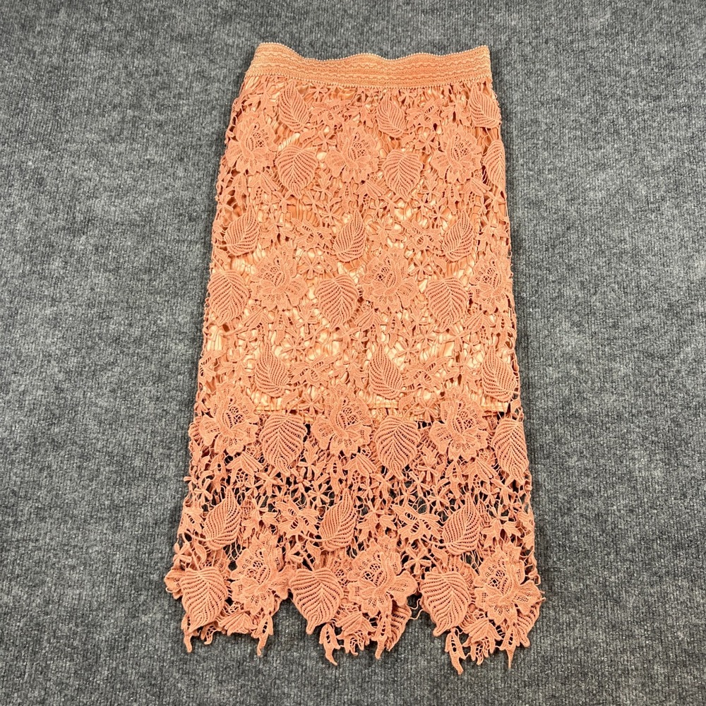 Wishlist Pencil Skirt Womens Small Coral Floral Lace Detail Elastic Waistband